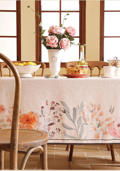 Spring Flower Rustic Table Cover, Rectangle Tablecloth for Dining Table, Extra Large Modern Tablecloth, Square Linen Tablecloth for Coffee Table-Paintingforhome