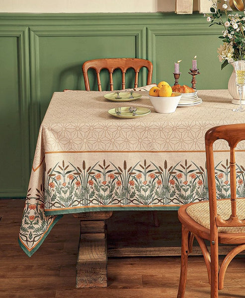 Modern Rectangle Tablecloth Ideas for Kitchen Table, Farmhouse Table Cloth for Oval Table, Rustic Flower Pattern Linen Tablecloth for Round Table-Paintingforhome