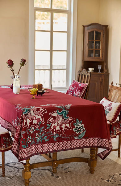 Farmhouse Table Cloth, Dining Room Flower Table Cloths, Extra Large Rectangular Table Covers for Kitchen, Wedding Tablecloth, Red Square Tablecloth for Round Table-Paintingforhome