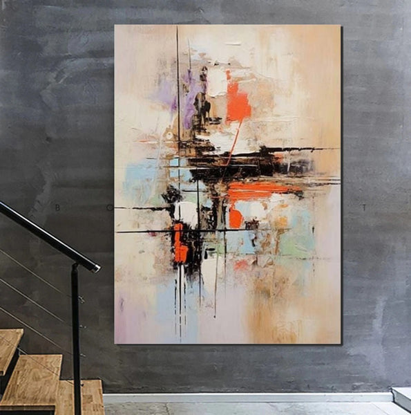 Large Acrylic Canvas Paintings, Simple Wall Art Ideas, Heavy Texture Painting, Bedroom Abstract Paintings, Modern Abstract Painting-Paintingforhome