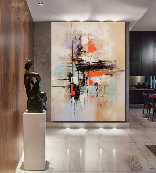 Large Acrylic Canvas Paintings, Simple Wall Art Ideas, Heavy Texture Painting, Bedroom Abstract Paintings, Modern Abstract Painting-Paintingforhome