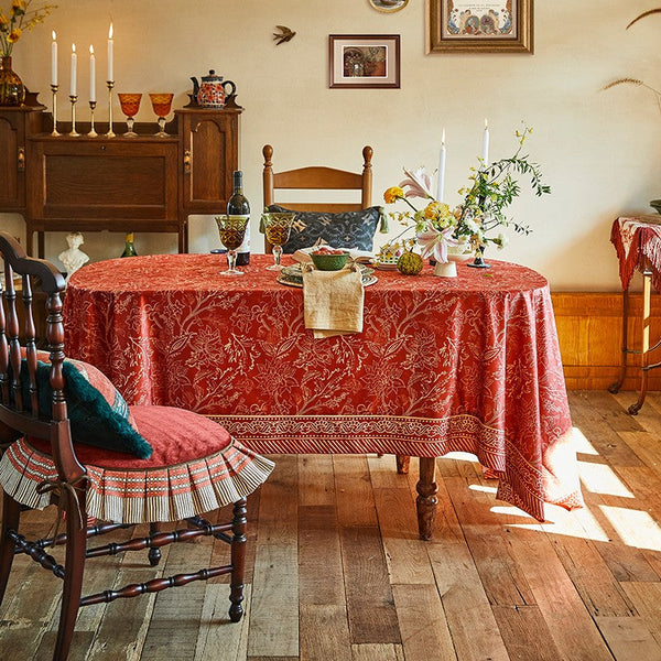 Red Christmas Flower Pattern Tablecloth for Oval Table, Large Modern Rectangle Tablecloth for Dining Room Table, Square Table Covers for Kitchen, Farmhouse Table Cloth for Round Table-Paintingforhome