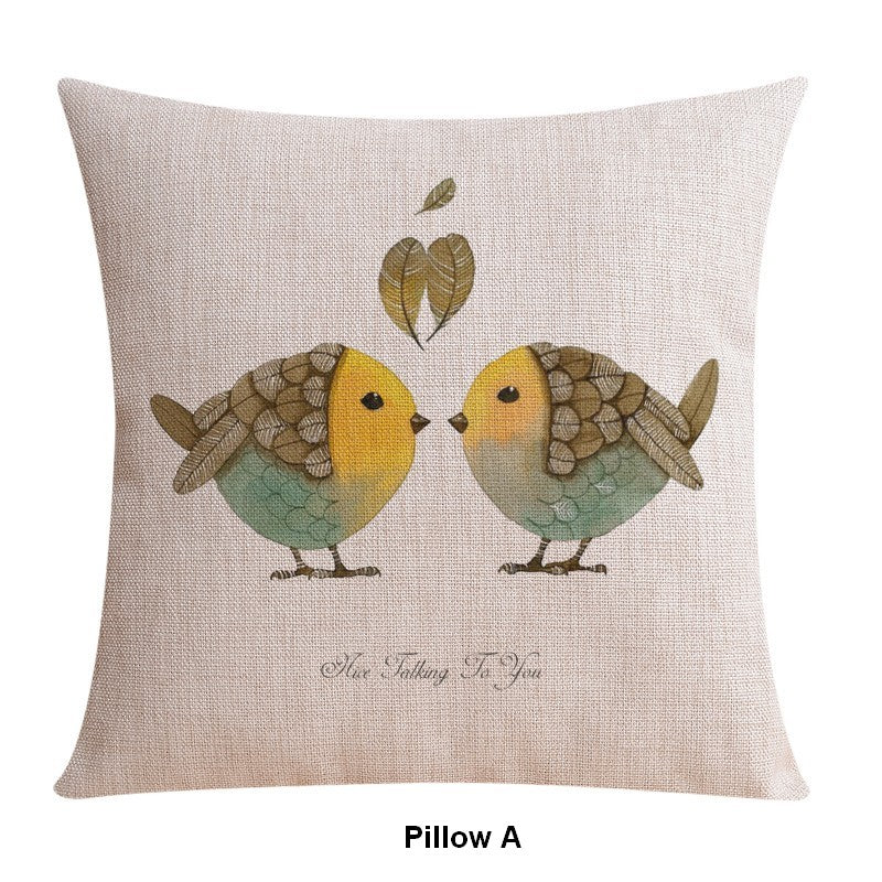 Simple Decorative Pillow Covers, Decorative Sofa Pillows for Children's Room, Love Birds Throw Pillows for Couch, Singing Birds Decorative Throw Pillows-Paintingforhome