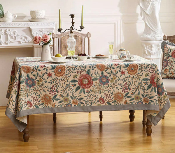 Rectangle Tablecloth Ideas for Dining Table, Flower Farmhouse Table Cover, Extra Large Modern Tablecloth, Square Linen Tablecloth for Coffee Table-Paintingforhome