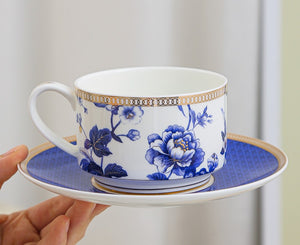 Elegant Blue Flower Ceramic Cups, Creative Bone China Porcelain Tea Cup Set, Unique Royal Coffee Cup and Saucer, Beautiful Flower British Tea Cups-Paintingforhome