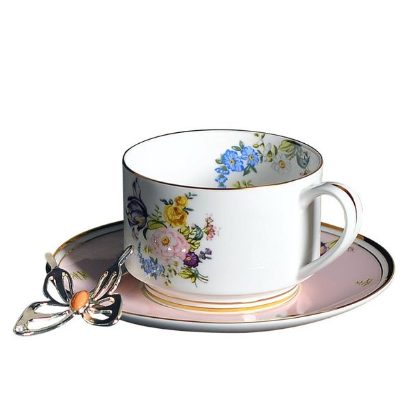 Beautiful Flower British Tea Cups, Creative Bone China Porcelain Tea Cup Set, Elegant Flower Ceramic Cups, Unique Royal Coffee Cup and Saucer-Paintingforhome