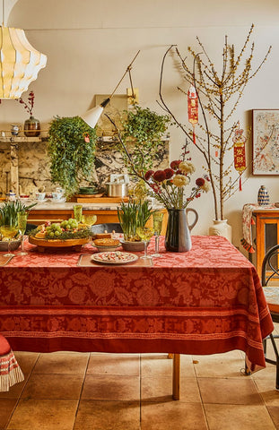 Long Rectangle Tablecloth for Dining Room Table, Christmas Table Cloth, Wedding Tablecloth, Red Flower Pattern Tablecloth for Home Decoration, Square Tablecloth-Paintingforhome