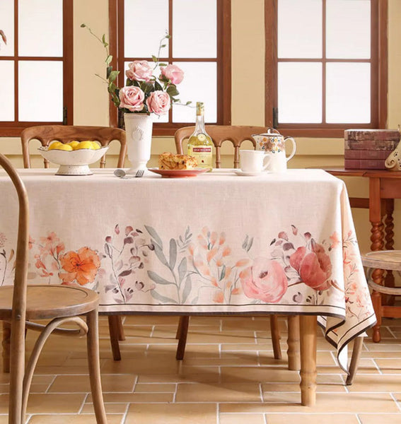 Spring Flower Rustic Table Cover, Rectangle Tablecloth for Dining Table, Extra Large Modern Tablecloth, Square Linen Tablecloth for Coffee Table-Paintingforhome