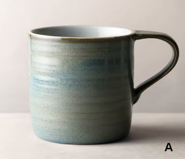 Blue Green Black Ceramic Coffee Mugs, Creative Handmade Coffee Mugs, Large Modern Handmade Pottery Coffee Cup, Large Capacity Coffee Mugs-Paintingforhome