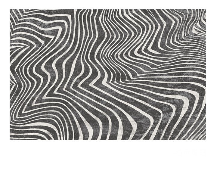 Abstract Contemporary Rugs for Bedroom, Black Stripe Area Rugs under Sofa, Mid Century Area Rugs for Living Room, Modern Carpets for Office, Dining Room Floor Rugs-Paintingforhome