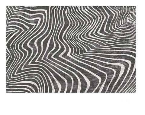 Abstract Contemporary Rugs for Bedroom, Black Stripe Area Rugs under Sofa, Mid Century Area Rugs for Living Room, Modern Carpets for Office, Dining Room Floor Rugs-Paintingforhome