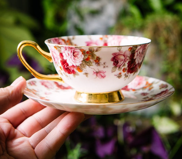 Unique Royal Coffee Cup and Saucer, Elegant Flower Ceramic Cups, Creative Bone China Porcelain Tea Cup Set, Beautiful British Tea Cups-Paintingforhome