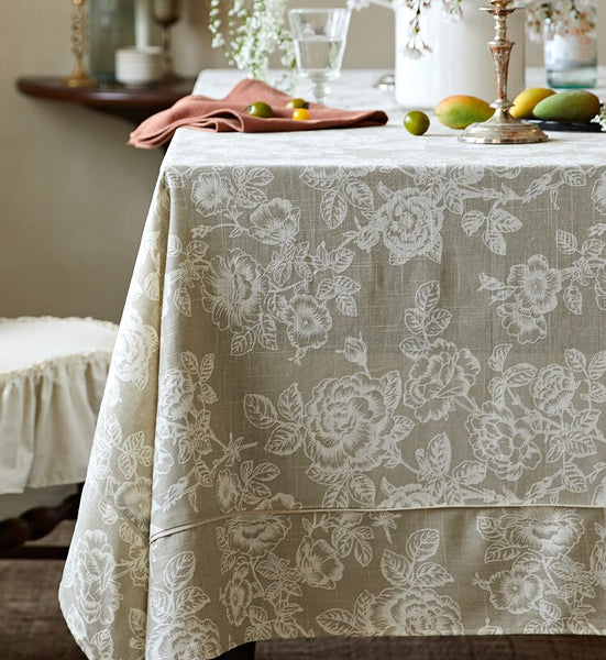 French Flower Pattern Tablecloth for Round Table, Vintage Rectangle Ta ...