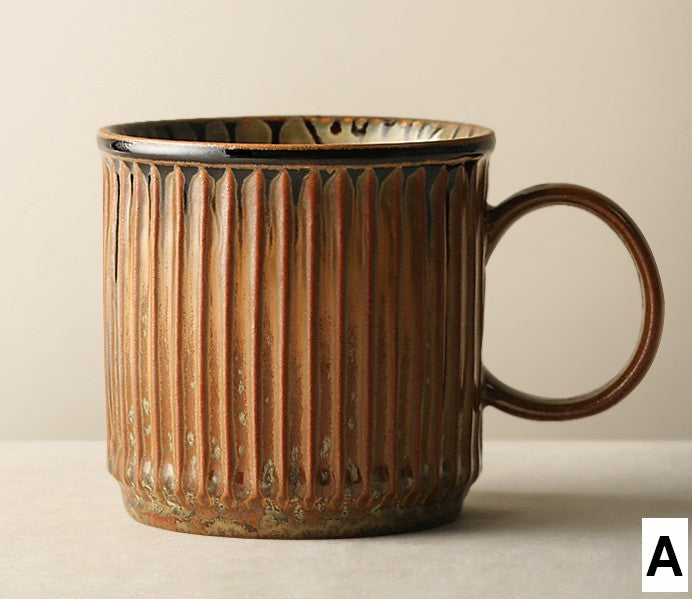 Large Modern Handmade Pottery Coffee Cup, Large Capacity Coffee Mugs, Unique Tea Cup, Creative Brown Green Ceramic Coffee Mugs-Paintingforhome