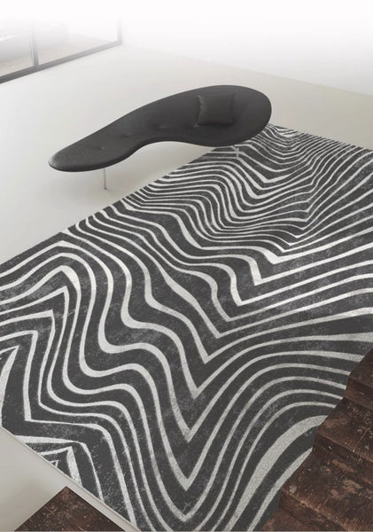 Abstract Contemporary Rugs for Bedroom, Black Stripe Area Rugs under Sofa, Mid Century Area Rugs for Living Room, Modern Carpets for Office, Dining Room Floor Rugs-Paintingforhome