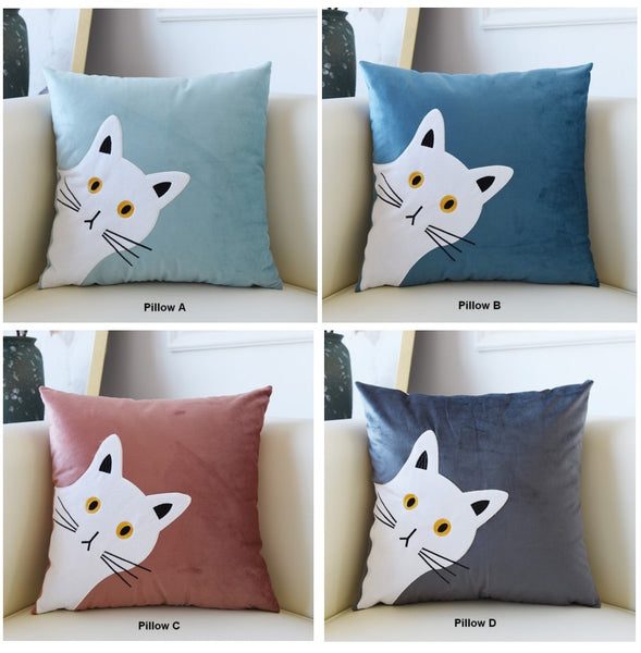 Modern Sofa Decorative Pillows, Lovely Cat Pillow Covers for Kid's Room, Cat Decorative Throw Pillows for Couch, Modern Decorative Throw Pillows-Paintingforhome