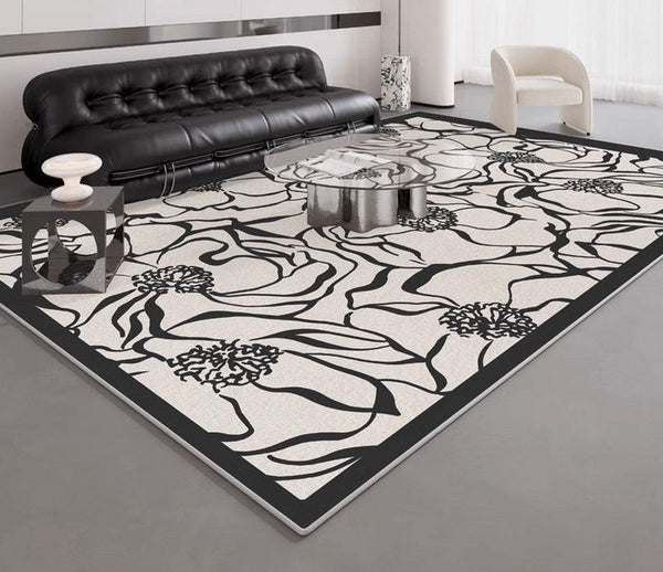 Flower Pattern Contemporary Modern Rugs, Modern Rugs for Living Room, Abstract Contemporary Rugs Next to Bed, Modern Rugs for Dining Room-Paintingforhome