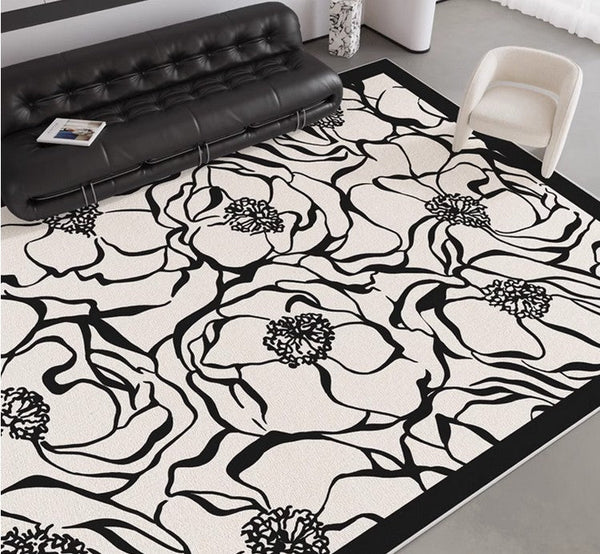 Modern Rugs for Living Room, Flower Pattern Contemporary Modern Rugs, Abstract Contemporary Rugs Next to Bed, Modern Rugs for Dining Room-Paintingforhome