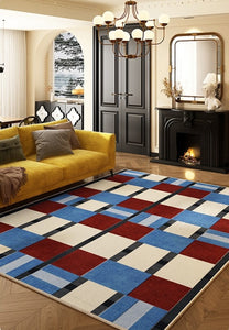 Geometric Modern Rugs for Dining Room, Mid Century Modern Living Room Rugs, Blue Contemporary Area Rugs for Bedroom, Dining Room Floor Carpets-Paintingforhome