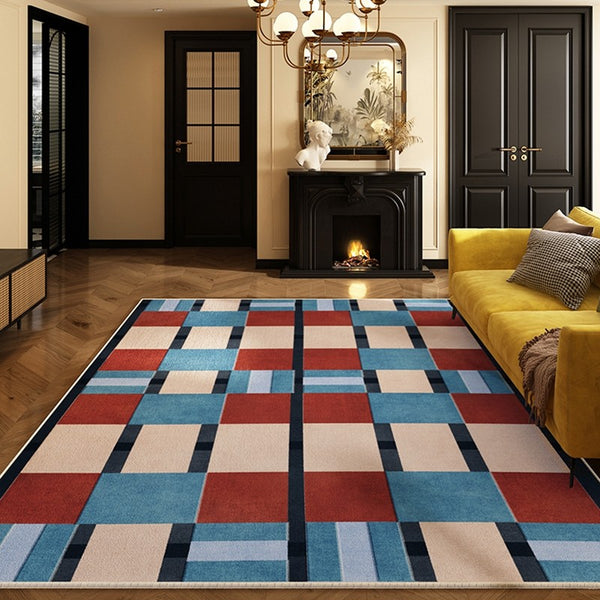 Geometric Modern Rugs for Dining Room, Mid Century Modern Living Room Rugs, Blue Contemporary Area Rugs for Bedroom, Dining Room Floor Carpets-Paintingforhome