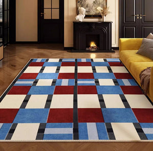 Geometric Modern Rugs for Dining Room, Mid Century Modern Living Room Rugs, Blue Contemporary Area Rugs for Bedroom, Dining Room Floor Carpets-Paintingforhome