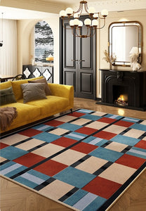 Large Geometric Floor Carpets, Blue Modern Area Rugs under Dining Room Table, Modern Living Room Area Rugs, Mid Century Modern Rugs-Paintingforhome