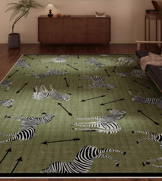 Large Contemporary Floor Carpets, Living Room Modern Area Rugs, Mid Century Zebra Green Rugs in Bedroom, Dining Room Modern Rugs-Paintingforhome