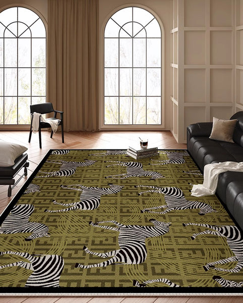 Mid Century Zebra Modern Rugs in Bedroom, Dining Room Modern Rugs, Living Room Modern Area Rugs, Large Contemporary Floor Carpets-Paintingforhome