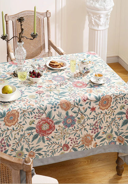 Rectangle Tablecloth Ideas for Dining Table, Flower Farmhouse Table Cover, Extra Large Modern Tablecloth, Square Linen Tablecloth for Coffee Table-Paintingforhome