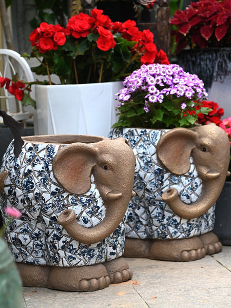 Large Garden Flower Pot, Elephant Flowerpot, Unique Garden Flowerpot, Resin Statue for Garden, Modern Animal Statue for Garden Ornaments, Villa Outdoor Decor Gardening Ideas-Paintingforhome