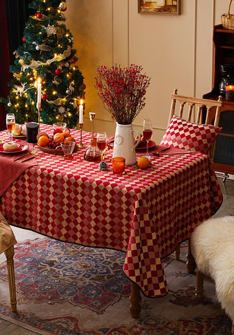 Modern Rectangle Tablecloth for Dining Room Table, Red Checked Table Cloth, Square Tablecloth for Round Table-Paintingforhome