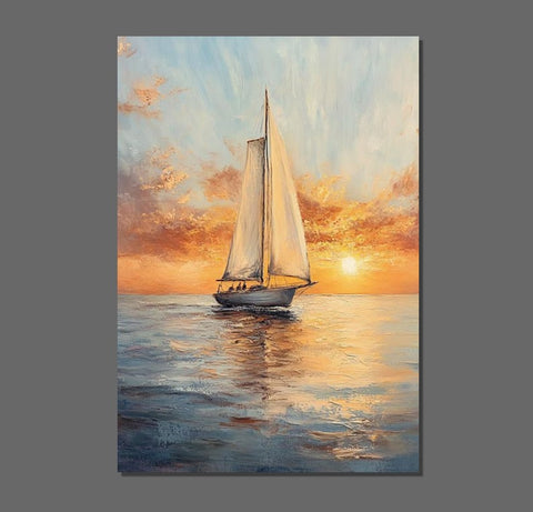 Simple Painting Ideas for Dining Room, Modern Acrylic Canvas Painting, Acrylic Painting on Canvas, Oversized Canvas Painting for Sale, Sail Boat Paintings