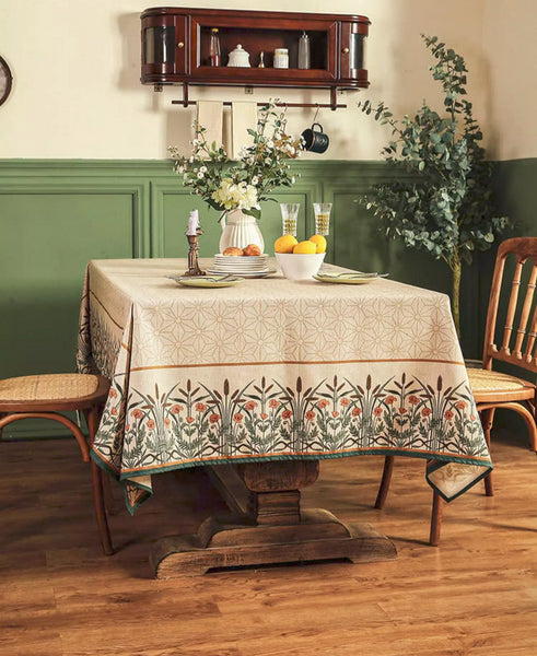 Modern Rectangle Tablecloth Ideas for Kitchen Table, Farmhouse Table Cloth for Oval Table, Rustic Flower Pattern Linen Tablecloth for Round Table-Paintingforhome