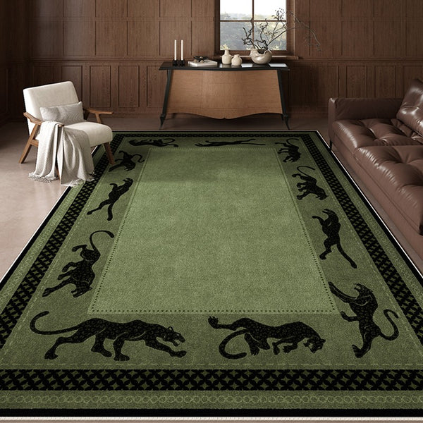 Modern Living Room Rug Ideas, Mid Century Cheetah Green Modern Rugs for Dining Room, Modern Rug Ideas for Bedroom-Paintingforhome