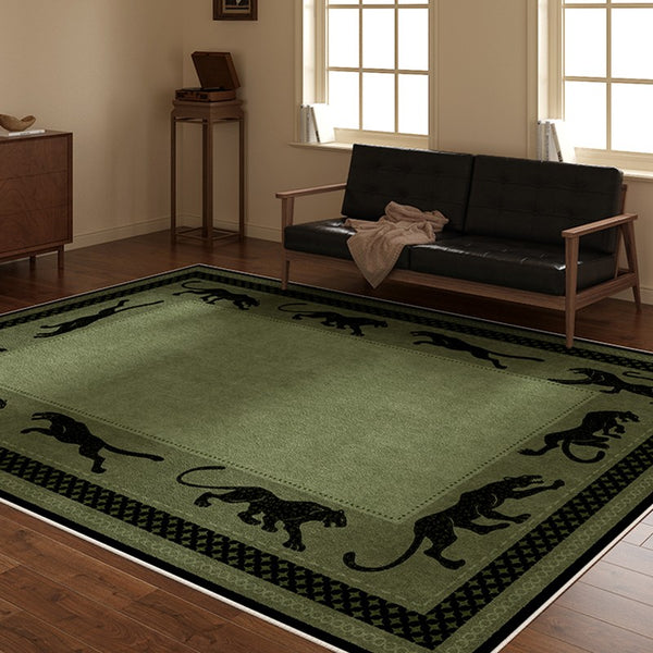 Modern Living Room Rug Ideas, Mid Century Cheetah Green Modern Rugs for Dining Room, Modern Rug Ideas for Bedroom-Paintingforhome