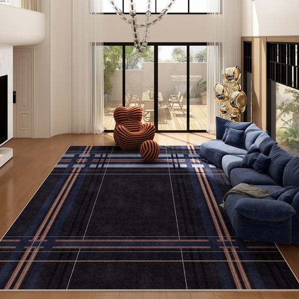 Abstract Blue Contemporary Modern Rugs for Living Room, Geometric Modern Rug Placement Ideas for Dining Room, Large Modern Rugs for Bedroom-Paintingforhome