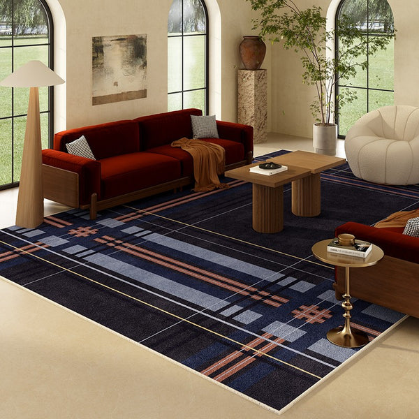 Abstract Blue Contemporary Modern Rugs for Living Room, Geometric Modern Rug Placement Ideas for Dining Room, Large Modern Rugs for Bedroom-Paintingforhome