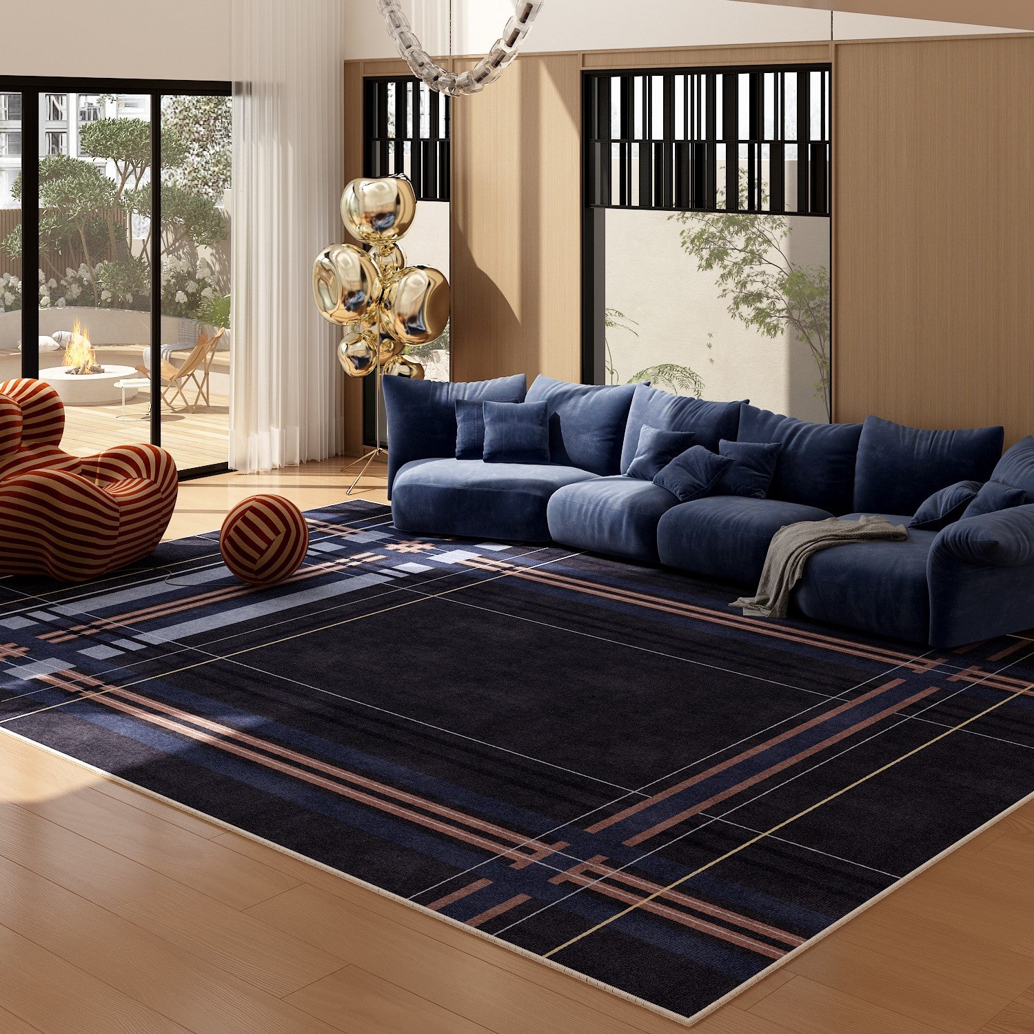 Abstract Blue Contemporary Modern Rugs for Living Room, Geometric Modern Rug Placement Ideas for Dining Room, Large Modern Rugs for Bedroom-Paintingforhome