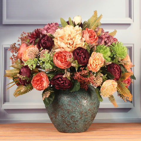 Amazing Artificial Floral Arrangement for Dining Room, Large Bunch of Autumn Flowers Arrangement, Peony Faux Silk Floral Bouquet Table Centerpiece-Paintingforhome