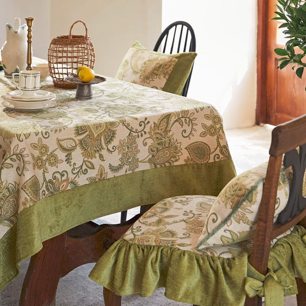 Long Rectangular Tablecloth for Round Table, Extra Large Modern Tablecloth Ideas for Dining Room Table, Green Flower Pattern Table Cover for Kitchen, Outdoor Picnic Tablecloth-Paintingforhome