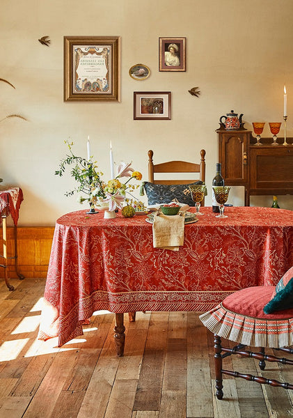 Red Christmas Flower Pattern Tablecloth for Oval Table, Large Modern Rectangle Tablecloth for Dining Room Table, Square Table Covers for Kitchen, Farmhouse Table Cloth for Round Table-Paintingforhome