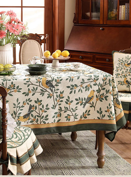 Rectangle Tablecloth for Dining Table, Oriole and Golden Orange Tree Table Cover, Extra Large Modern Tablecloth, Square Linen Tablecloth for Coffee Table-Paintingforhome