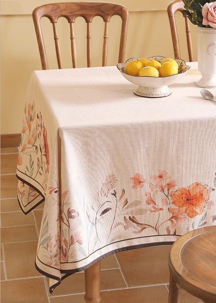 Spring Flower Rustic Table Cover, Rectangle Tablecloth for Dining Table, Extra Large Modern Tablecloth, Square Linen Tablecloth for Coffee Table-Paintingforhome