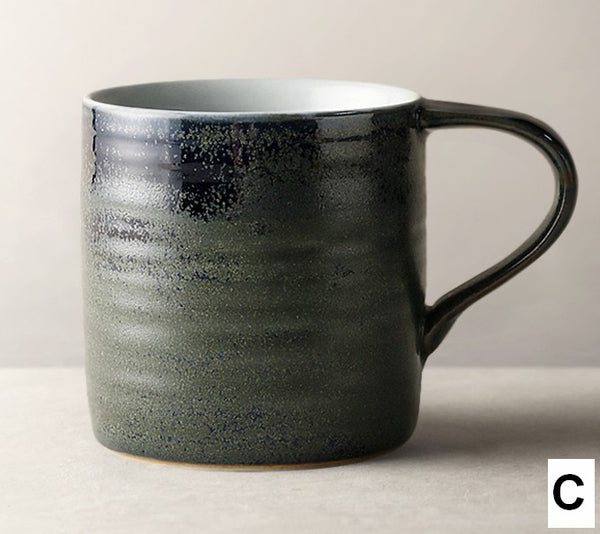 Blue Green Black Ceramic Coffee Mugs, Creative Handmade Coffee Mugs, Large Modern Handmade Pottery Coffee Cup, Large Capacity Coffee Mugs-Paintingforhome