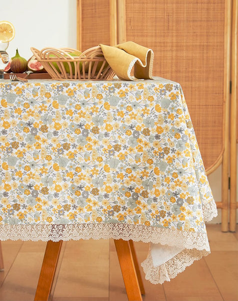 Dining Room Flower Table Cloths, Cotton Rectangular Table Covers for Kitchen, Farmhouse Table Cloth, Wedding Tablecloth, Square Tablecloth for Round Table-Paintingforhome