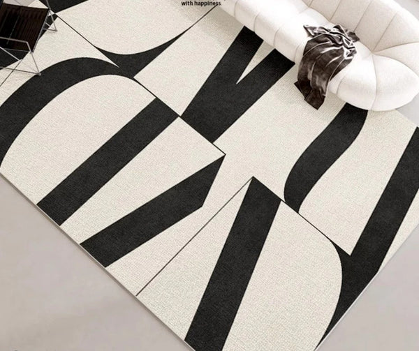 Ultra Modern Rugs for Living Room, Geometric Contemporary Rugs Next to Bed, Black Contemporary Modern Rugs, Modern Rugs for Dining Room-Paintingforhome