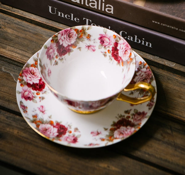 Unique Royal Coffee Cup and Saucer, Elegant Flower Ceramic Cups, Creative Bone China Porcelain Tea Cup Set, Beautiful British Tea Cups-Paintingforhome