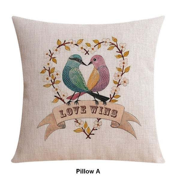 Simple Decorative Pillow Covers, Decorative Sofa Pillows for Living Room, Love Birds Throw Pillows for Couch, Singing Birds Decorative Throw Pillows-Paintingforhome