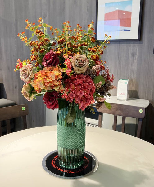 Modern Artificial Floral Arrangement for Bedroom, Large Bunch of Autumn Flowers Arrangement Interior Design, Creative Faux Silk Floral Bouquet Table Centerpiece-Paintingforhome