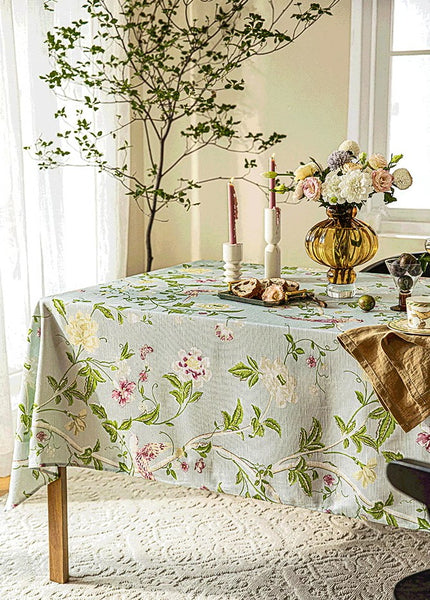 Singing Bird Tablecloth for Round Table, Kitchen Table Cover, Flower Table Cover for Dining Room Table, Modern Rectangle Tablecloth Ideas for Oval Table-Paintingforhome